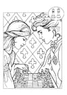 Bilder � fargelegge prins og prinsesse spiller sjakk